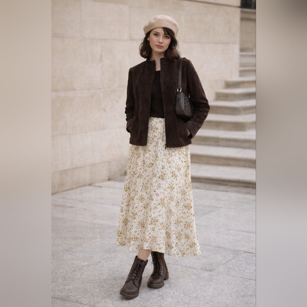 Genuine Leather Jacket – Classic Brown – Size L – Timeless Chic